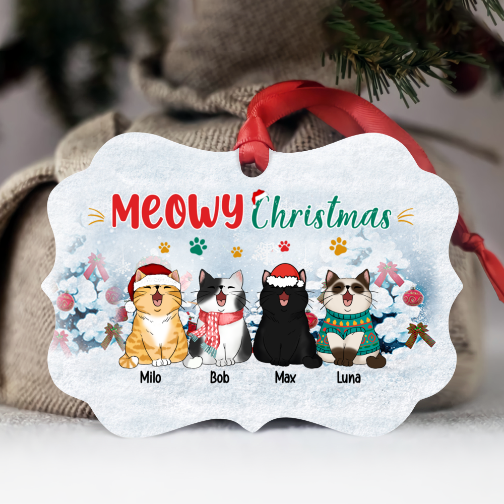 Cat - Xmas Ornament - Meowy Christmas - Personalized Ornament