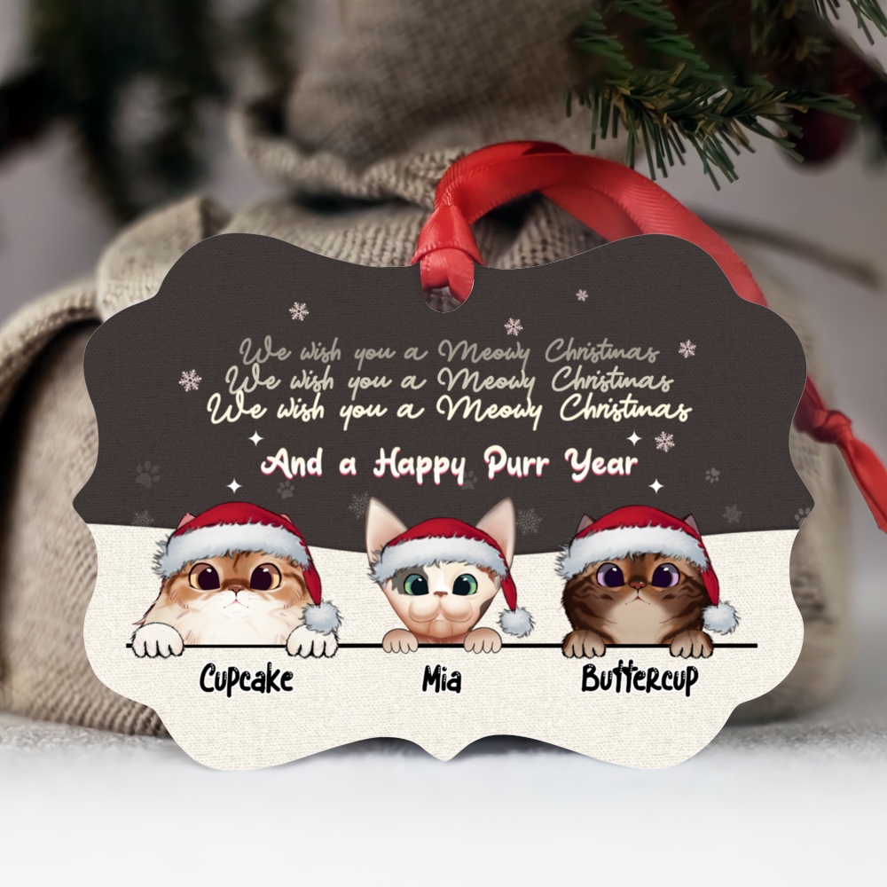 Cat Ornament 2 - We wish you a meowy christmas - Personalized Ornament
