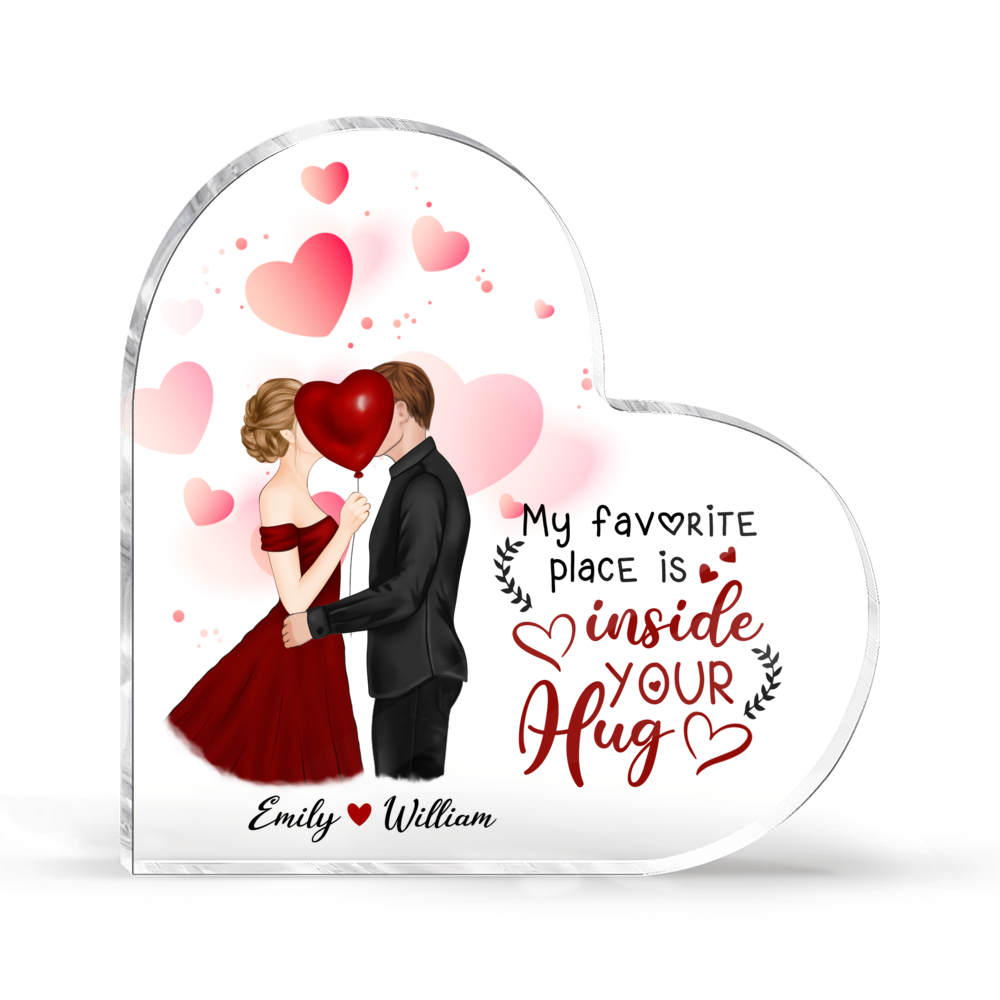 Christmas Couple The Best Place Is Inside Your Hug - Gift For Couples - Personalized Custom Shaped Wooden Ornament