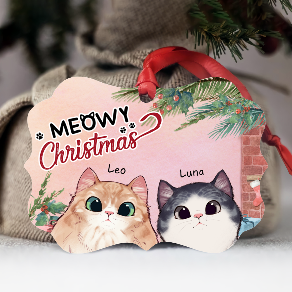 Peaking Cat - Meowy Christmas - Personalized Ornament