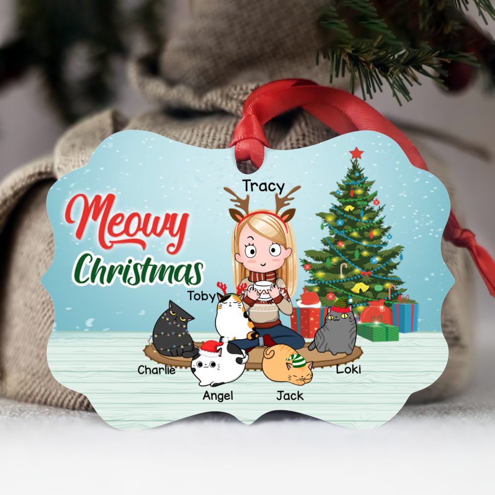 Cat Xmas Ornament - Meowy Christmas - Personalized Ornament