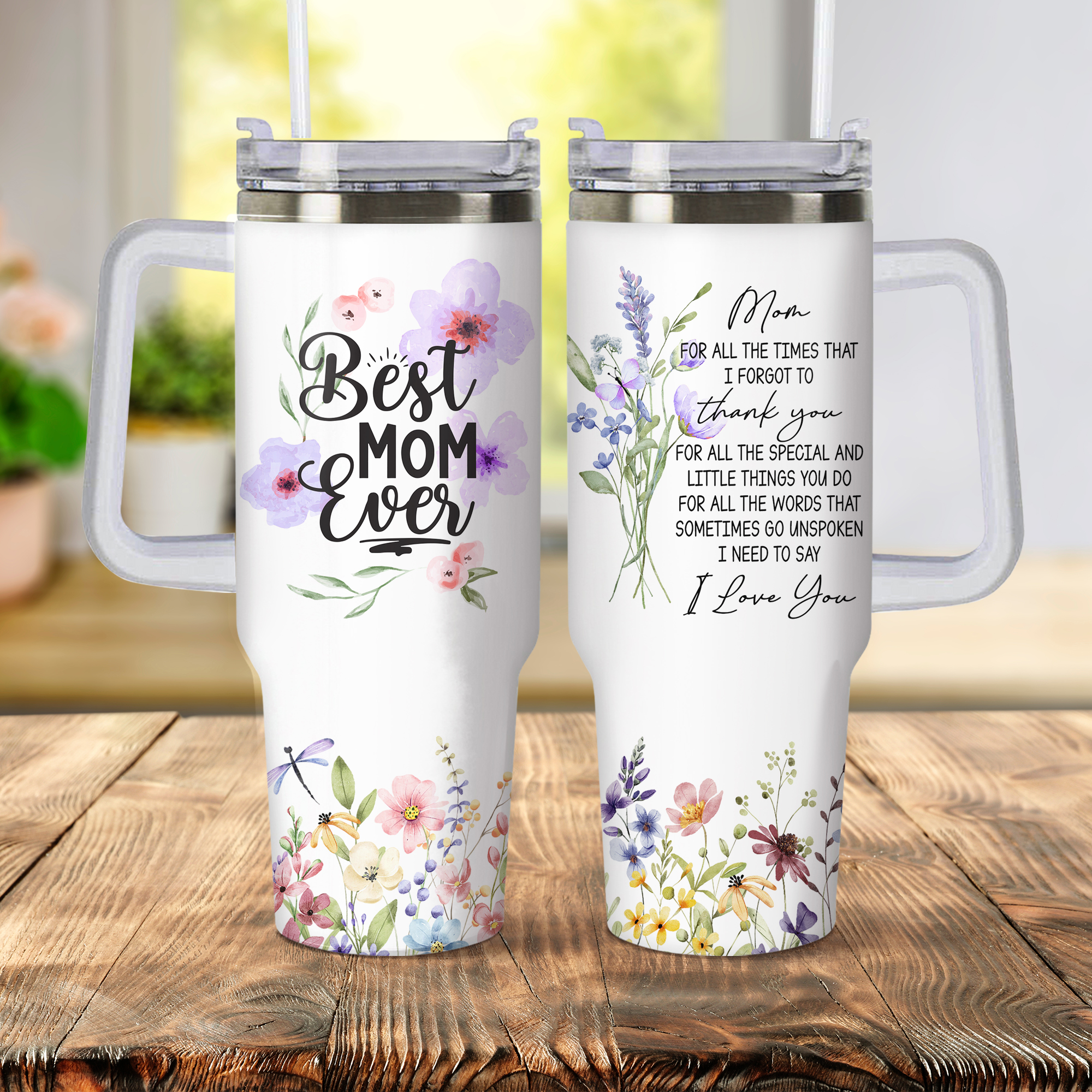 Personalized 40oz Tumbler with Handle and Straw - Sentimental Gift