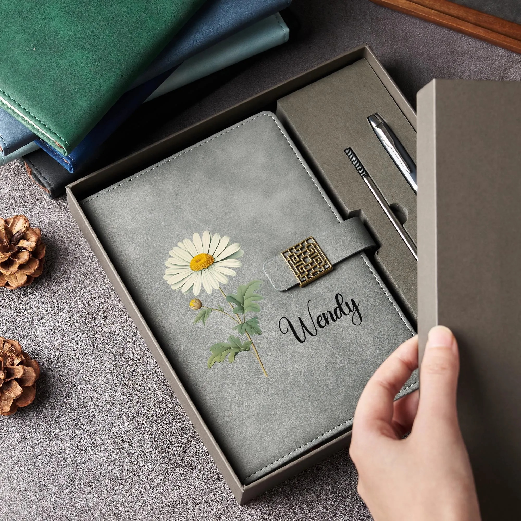 Personalized Notebook with Pen - Birth Month Flower Journal Gift ...