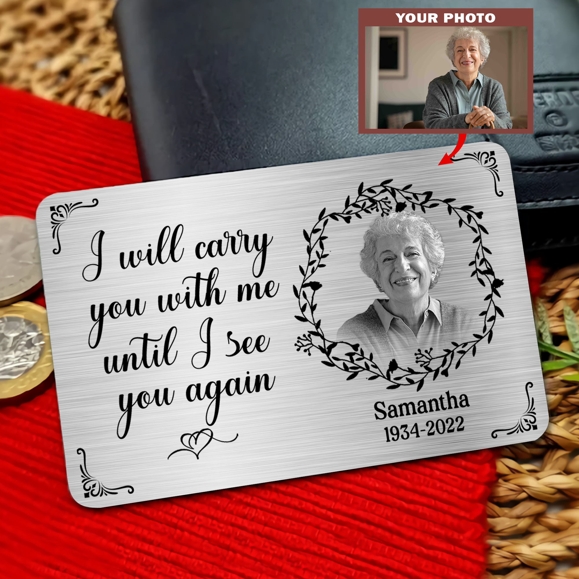 Metal Wallet Card - I Will Carry You With Me Until I See You Again (BW1 ...