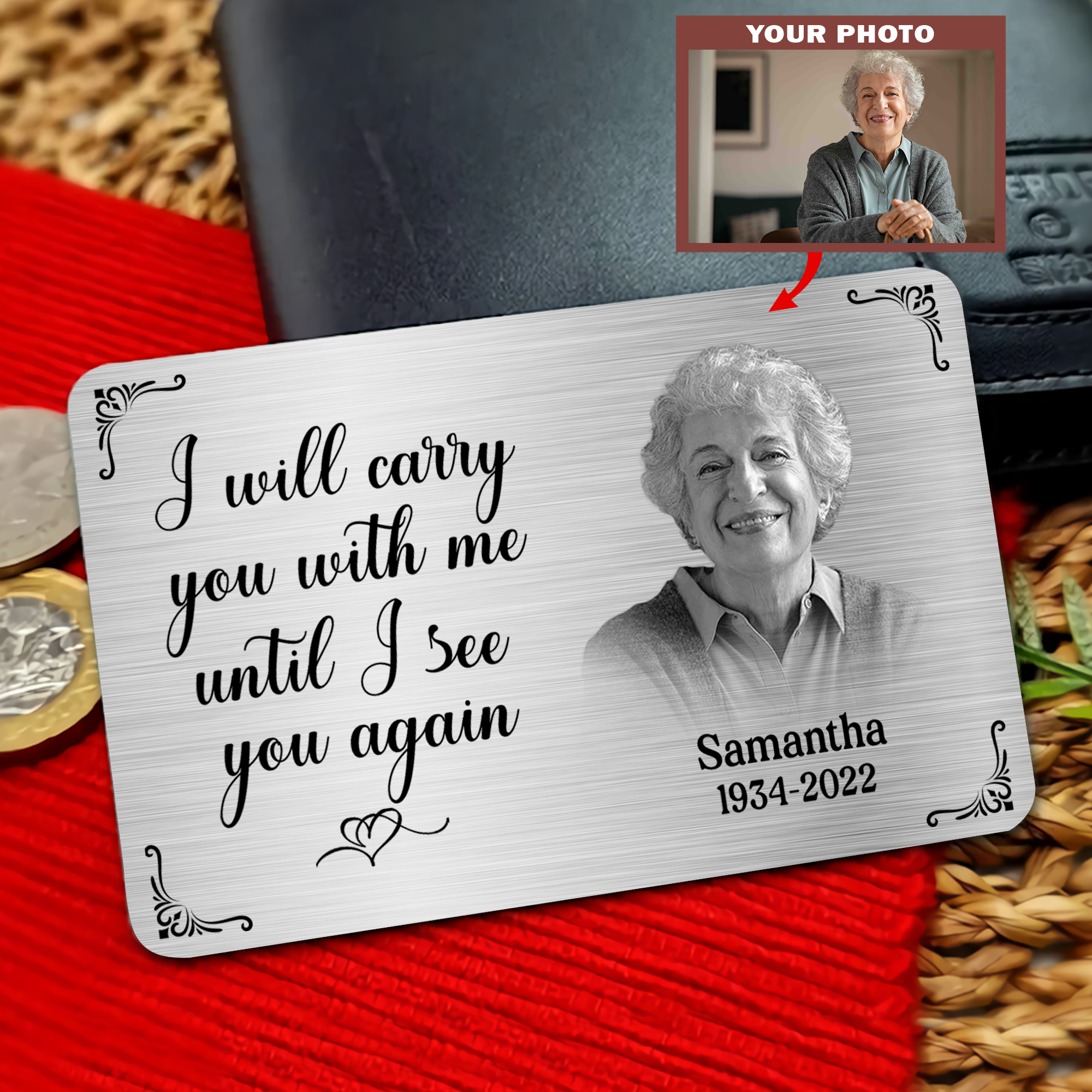Metal Wallet Card - I Will Carry You With Me Until I See You Again (BW2 ...