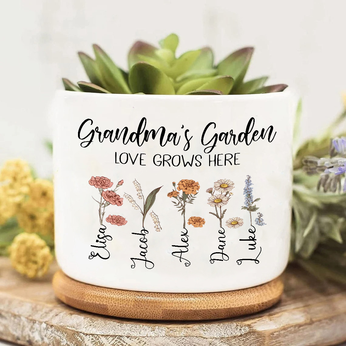 Mother's Day Gift Personalized Grandma's Garden Flowers Plant Pot