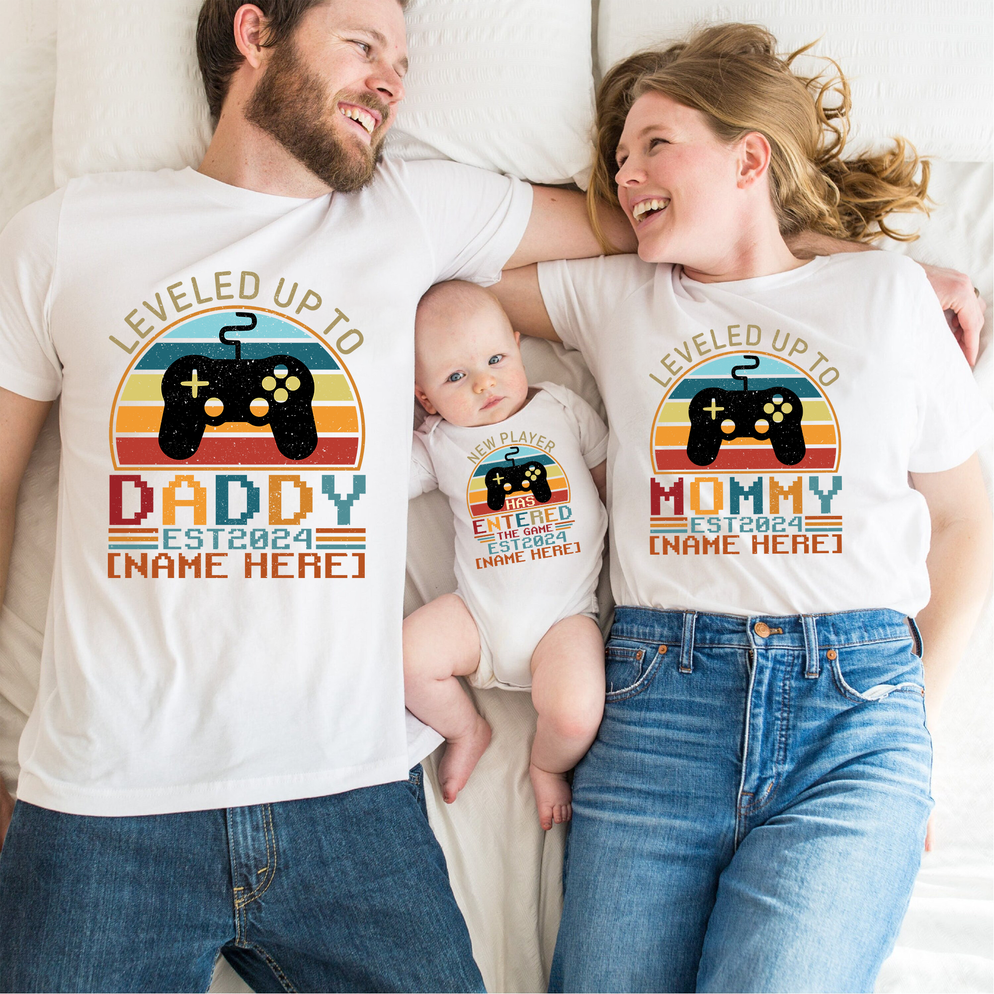 White Shirt - Family Matching Shirt For 3 Set For New Parents, Personalized  Dad Mom Baby Matching Outfit, New Mom New Dad Gifts - Personalized Shirt