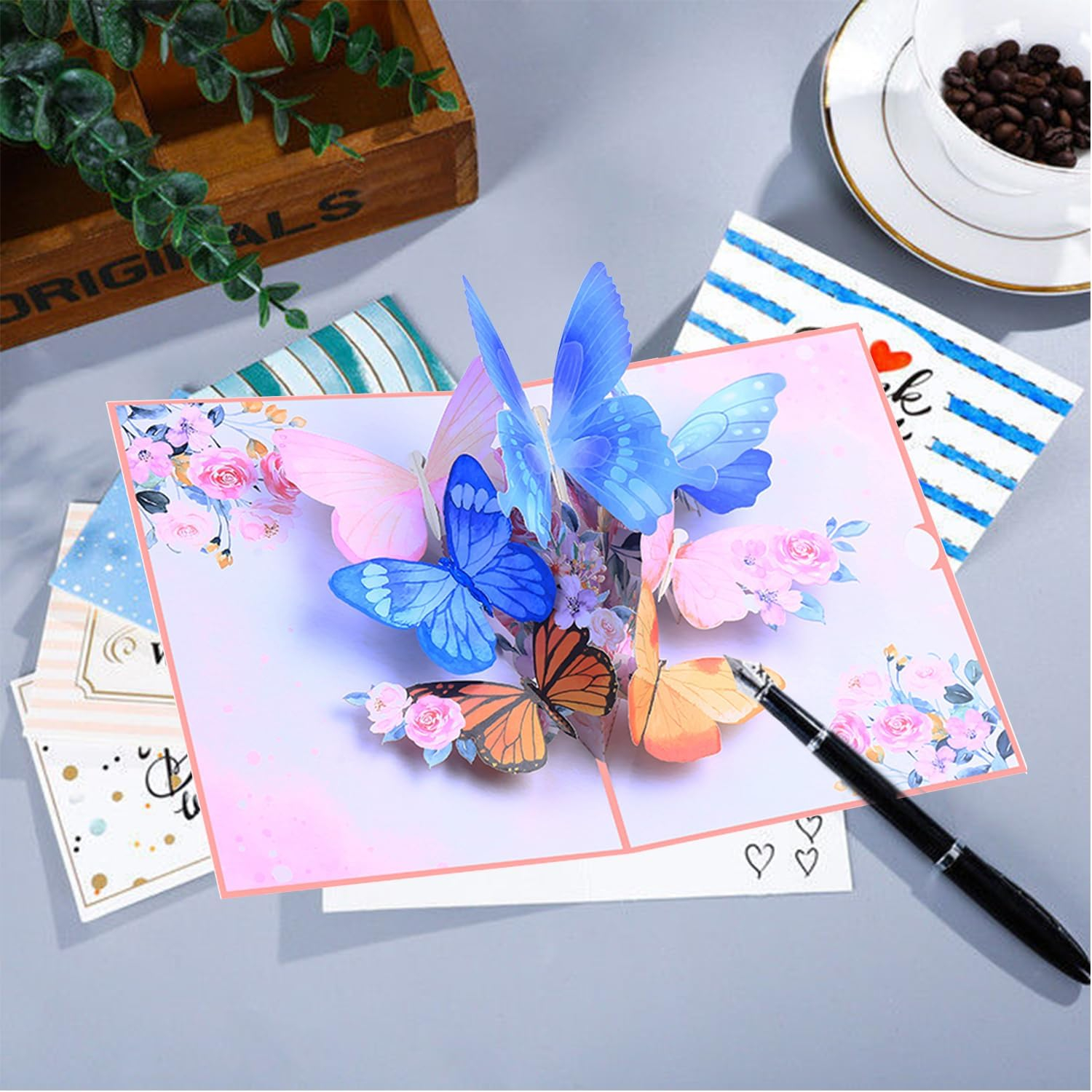 Birthday Gift - Pop Up Card, Butterfly and Flower 3D Greeting Card with ...