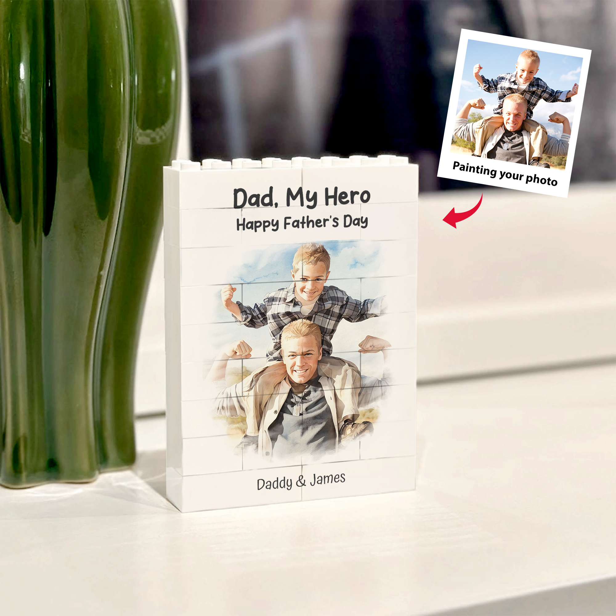 Personalised Brick Photo block - Dad, My Hero - Gift for Dad - Building ...