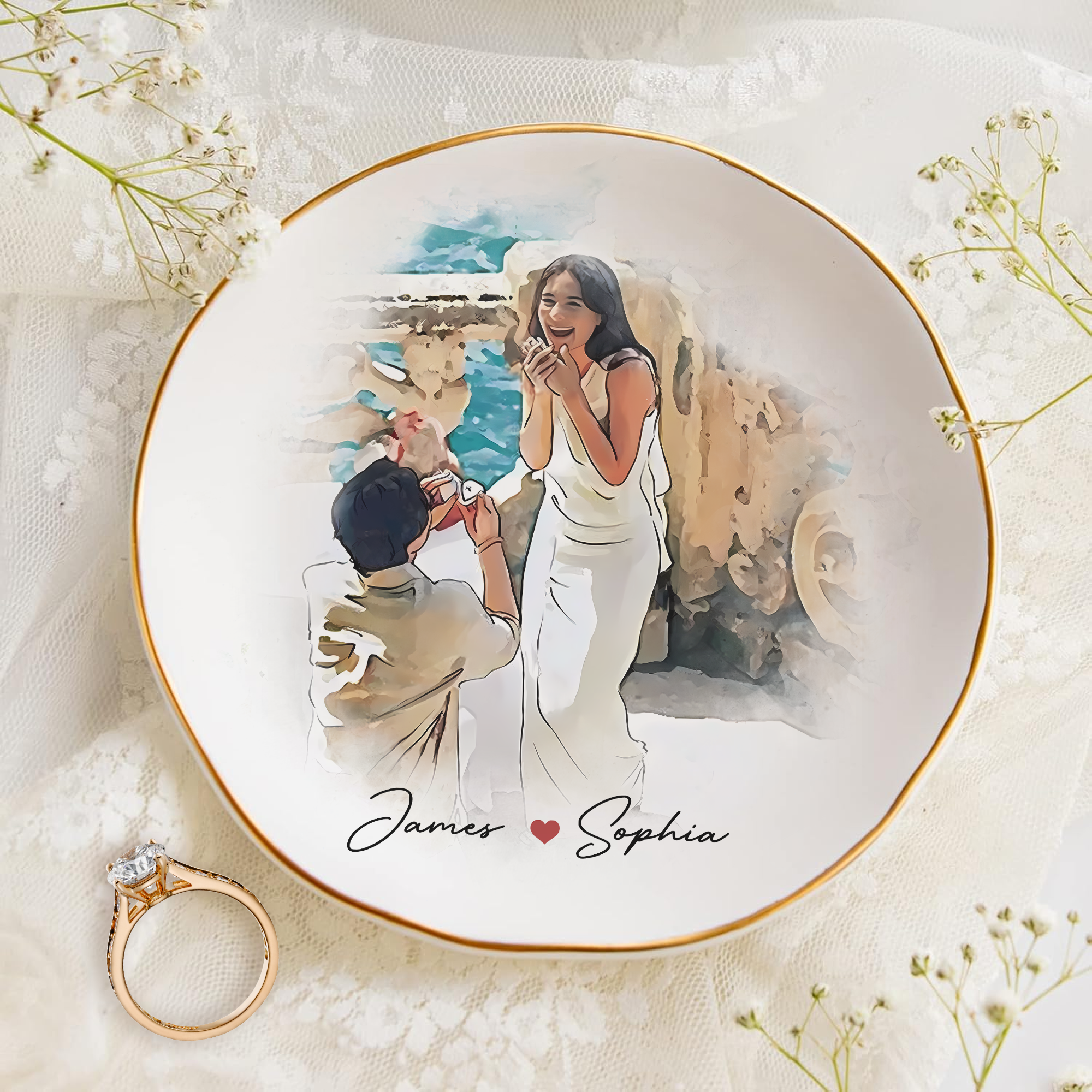 Wedding Gift - Personalized Engagement Ring Dish, Gift For Bride and ...