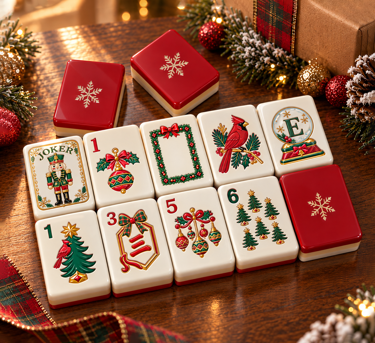 Holiday Red Christmas Mahjong Set