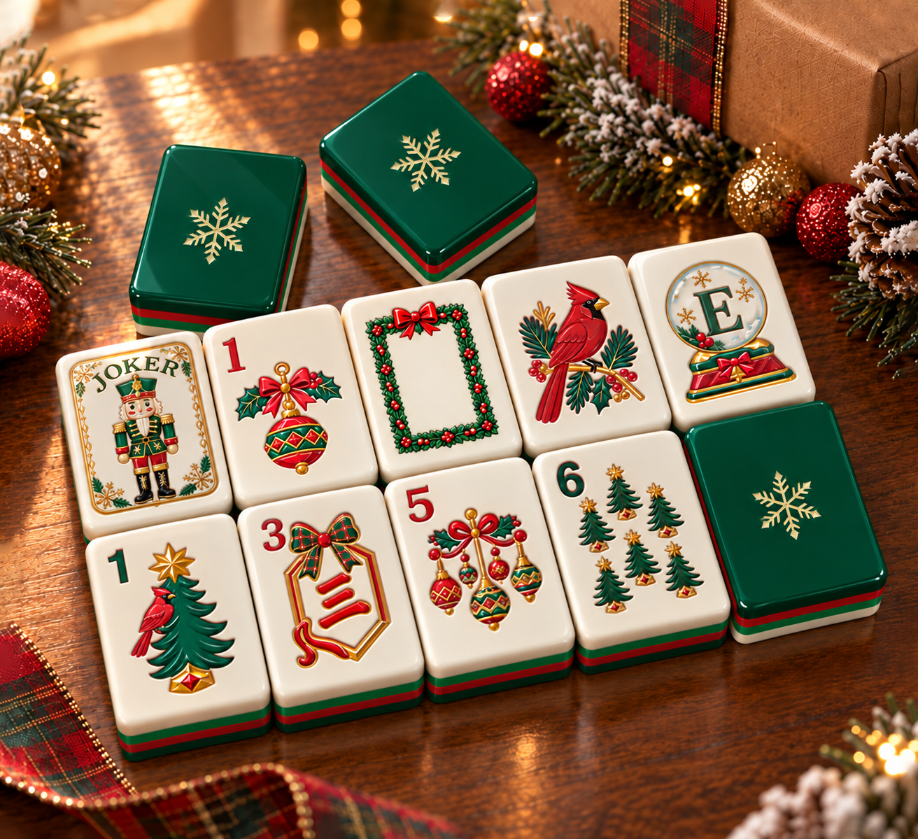 Holiday Green Christmas Mahjong Set