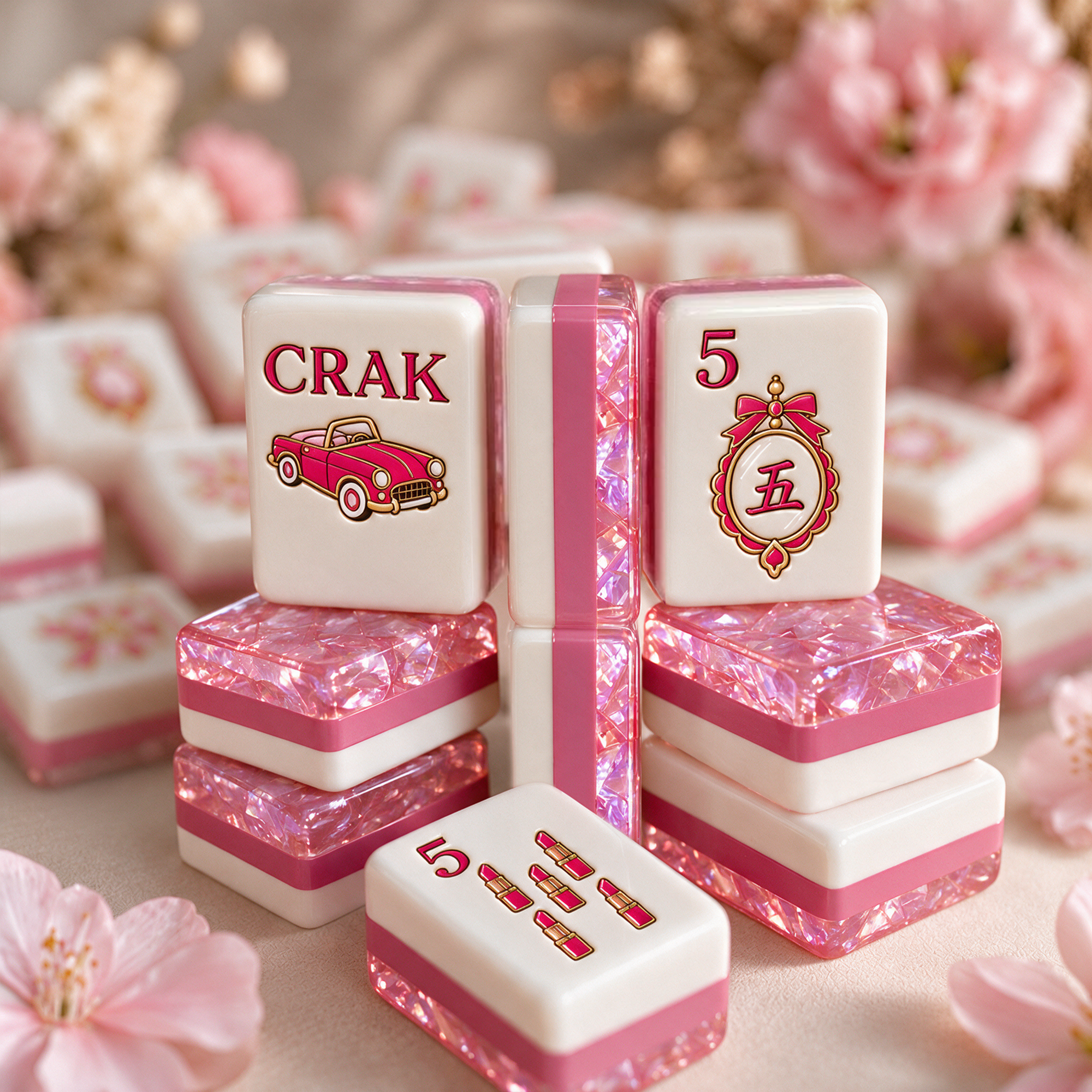 Pink Retro Mahjong Set