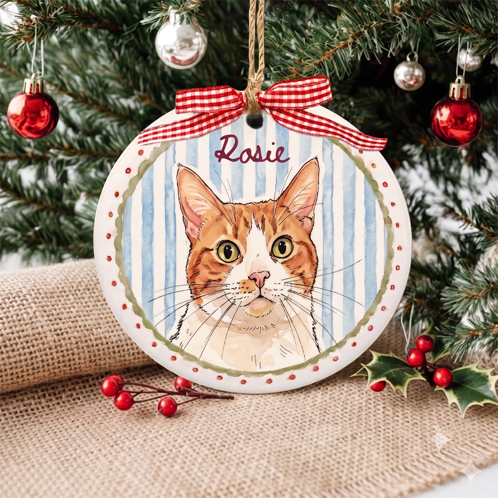 Watercolor Cat and Dog Portrait Ornament