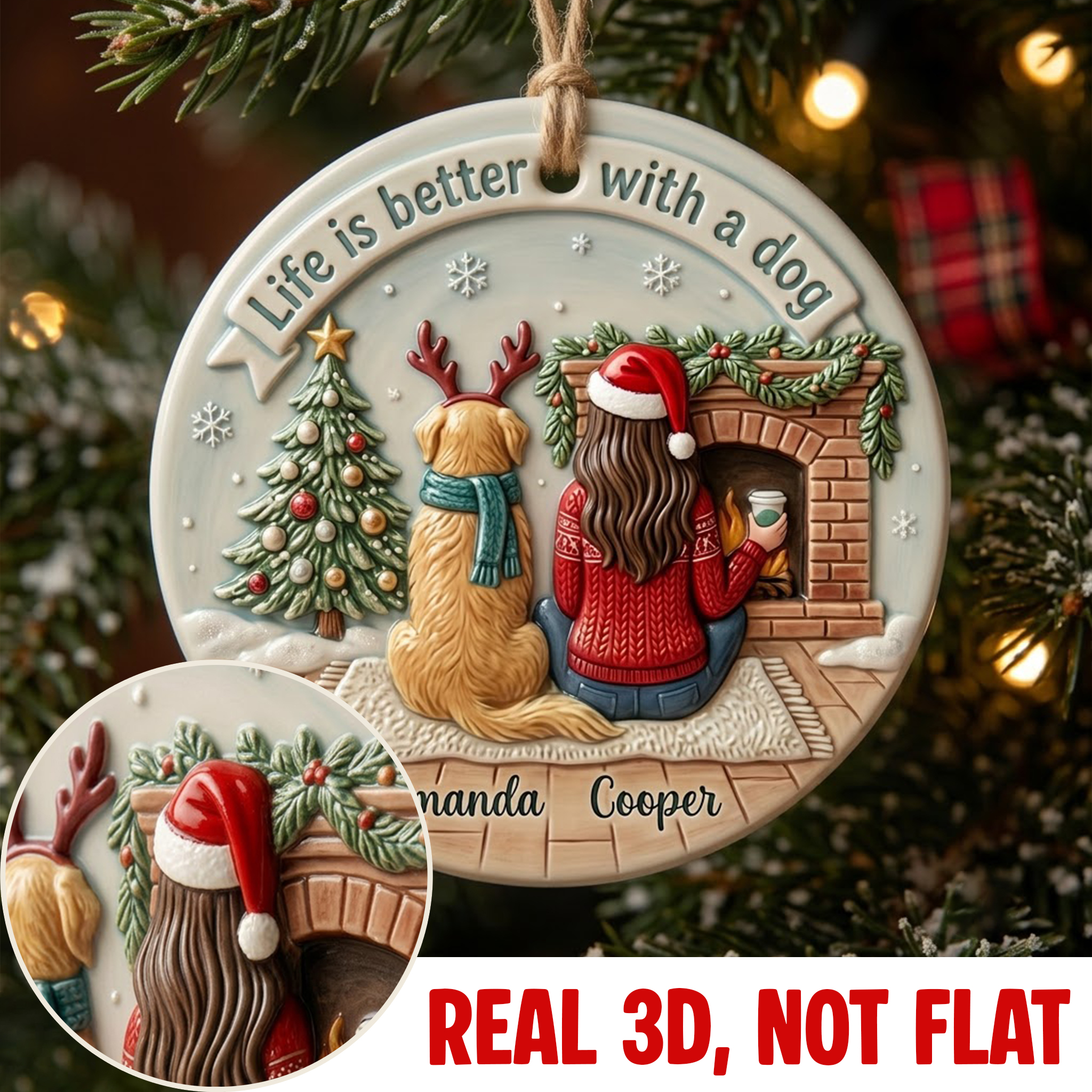 Girl and Dog “Life Is Better With a Dog” 3D Ornament