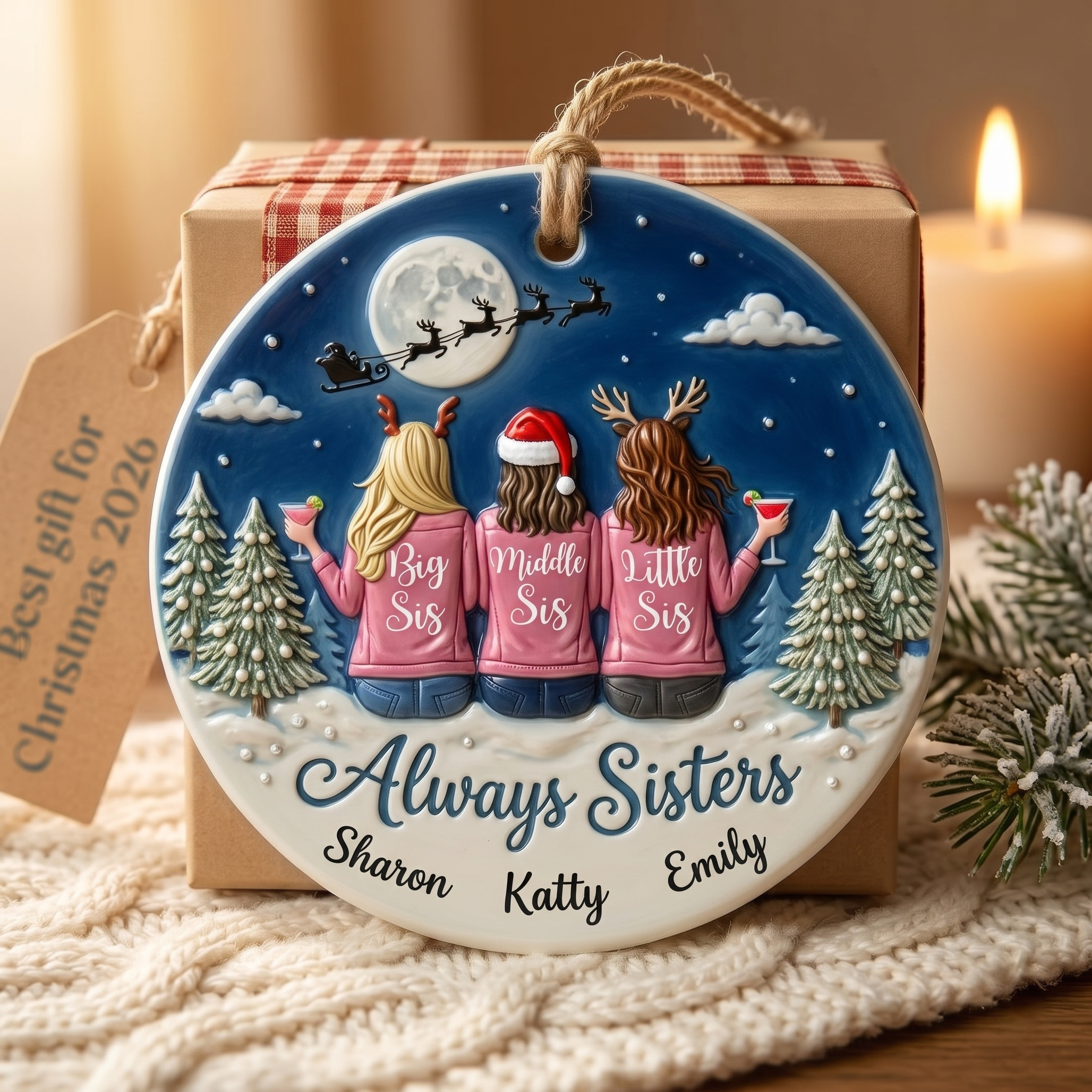 Always Sisters Name Ornament, Up to 6 Sisters