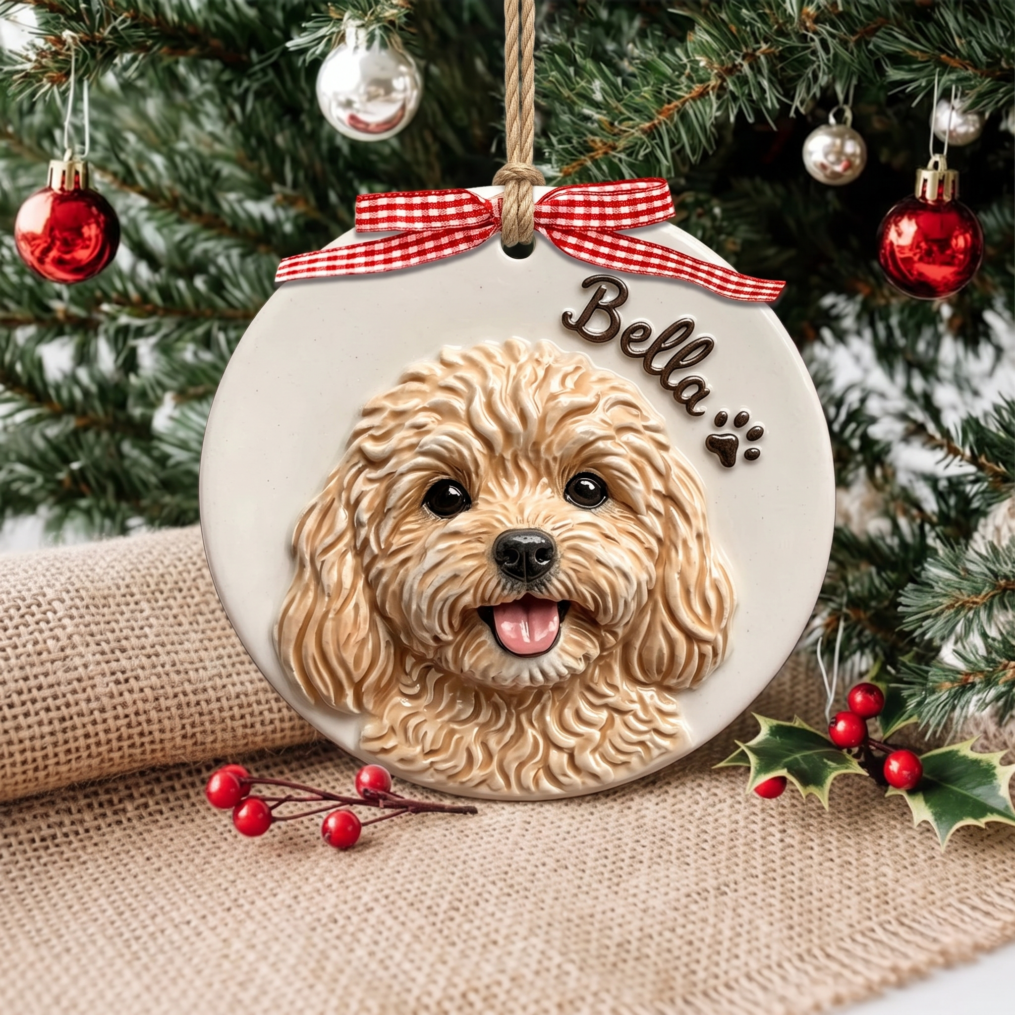 Raised 3D Pet Photo Ceramic Ornament