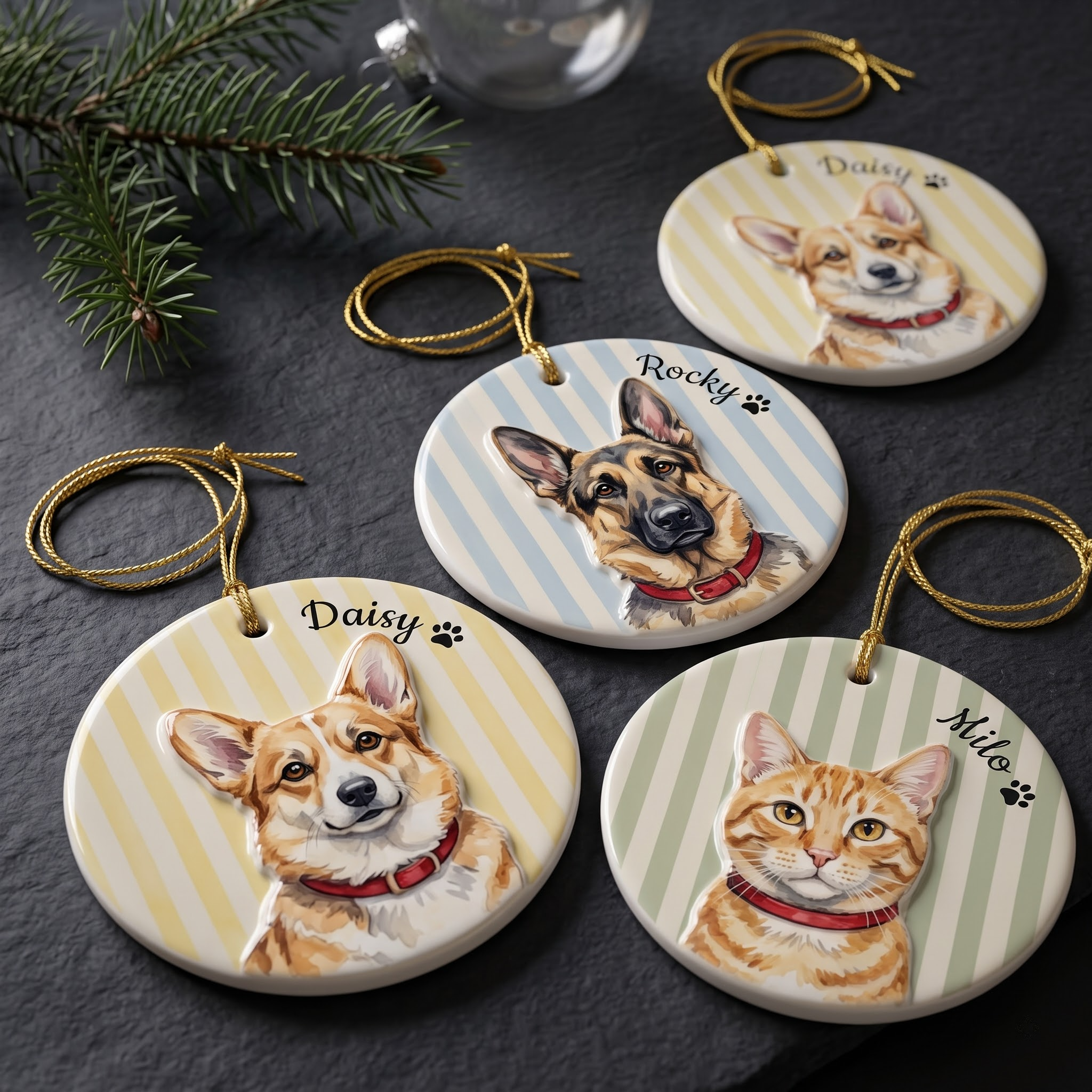 Striped Ceramic Pet Name Ornament