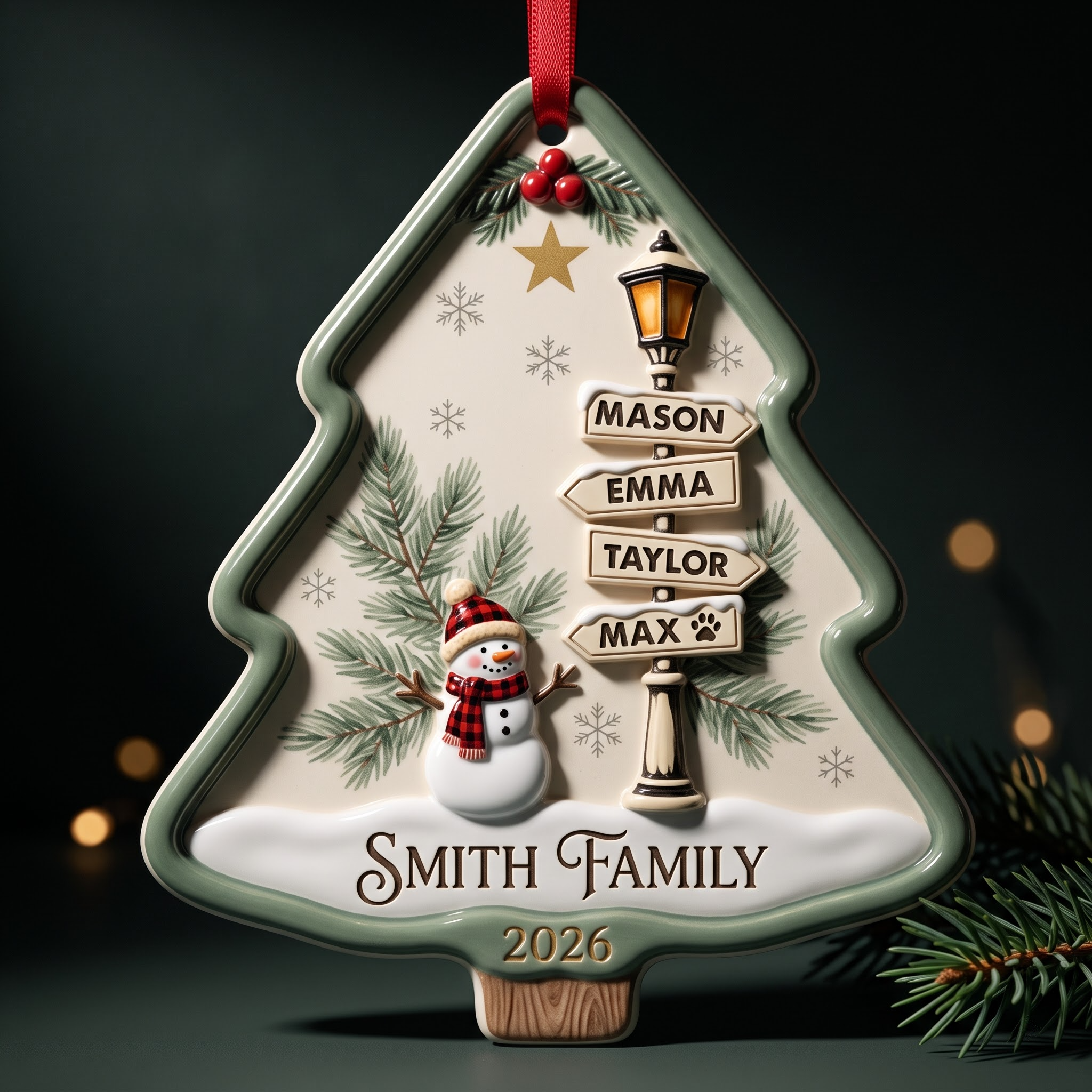 Family Name Street Sign Christmas Tree Ornament