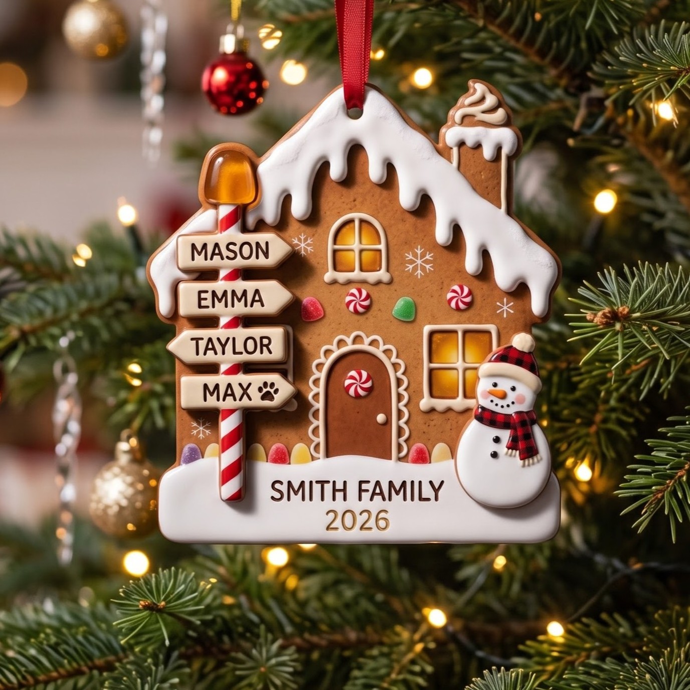Snowman Gingerbread House Family Ornament