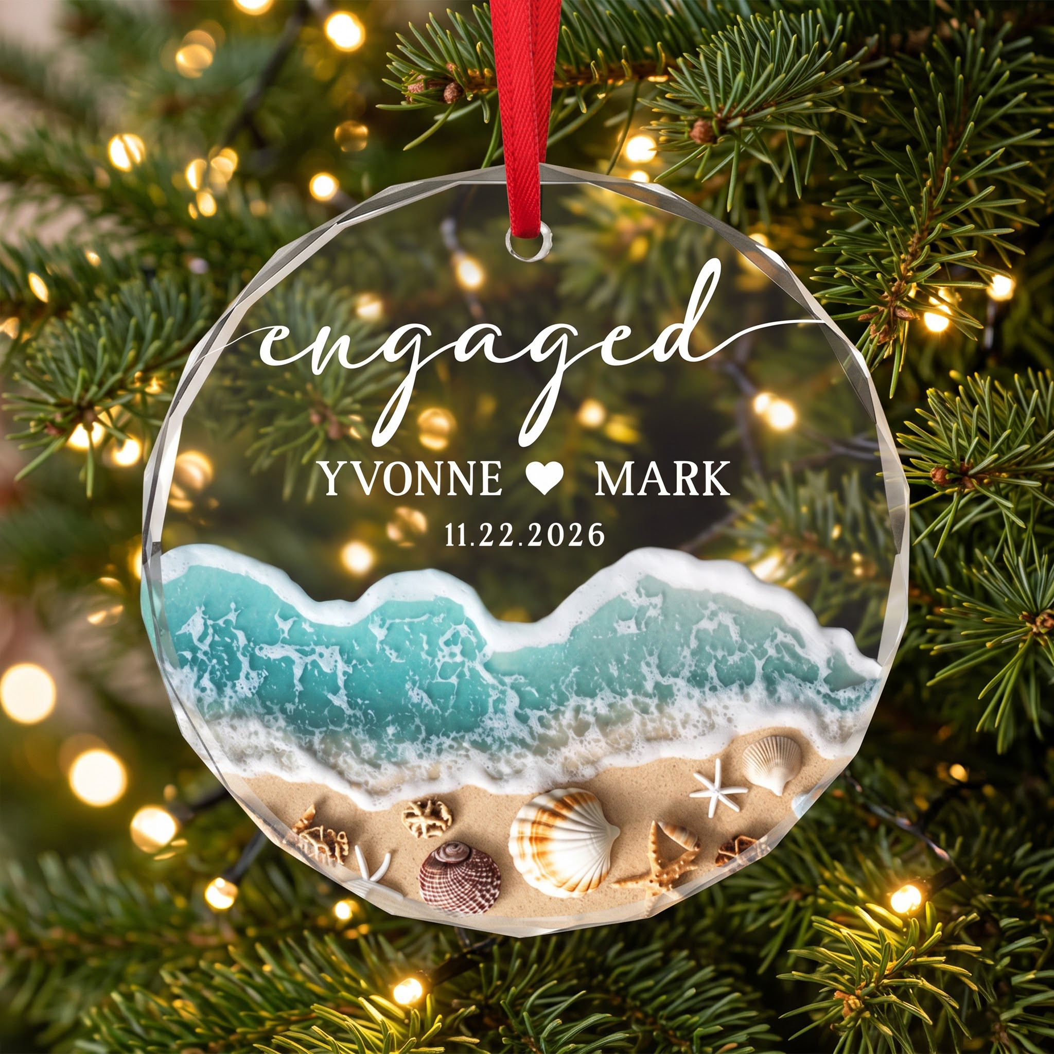 Personalized Engaged Ornament, Beach Glass