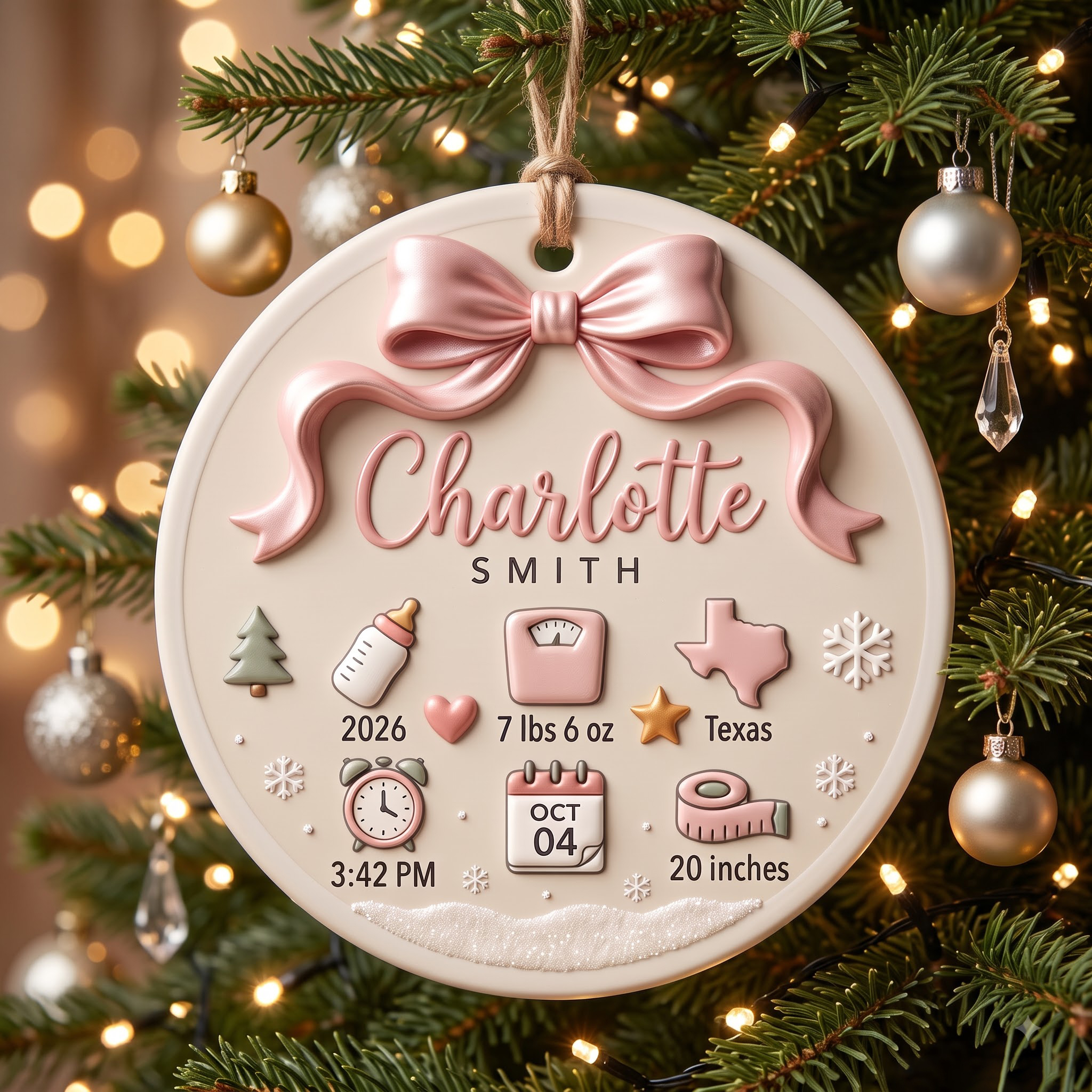 Newborn Birth Stats 3D Ceramic Ornament