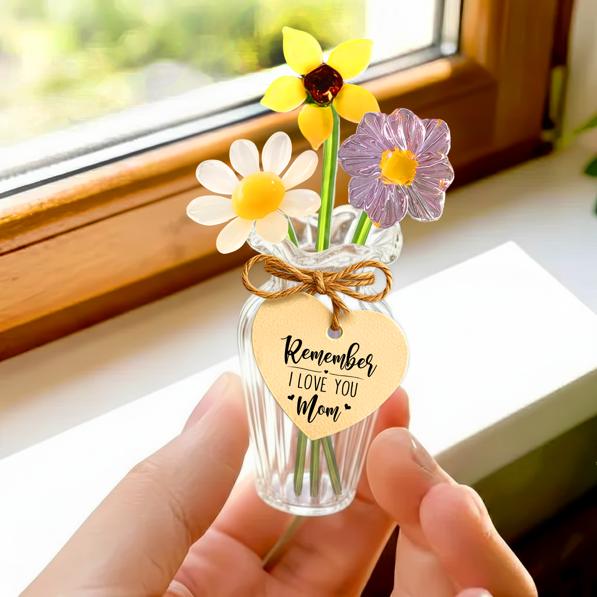 Remember I Love You Mom Glass Flower Bouquet