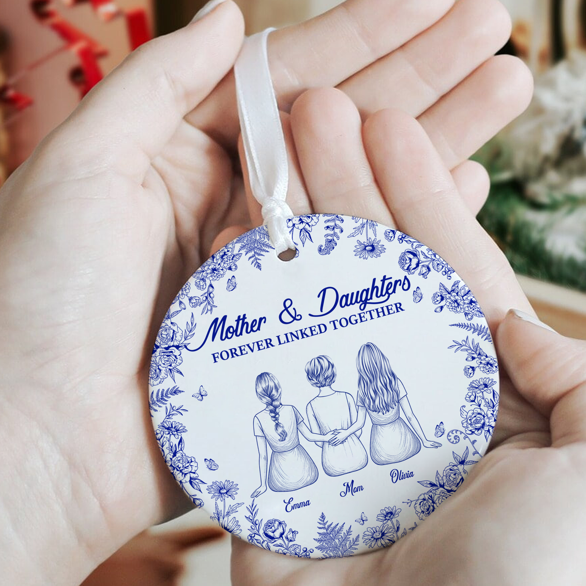 Toile Mother and Daughter Ornament