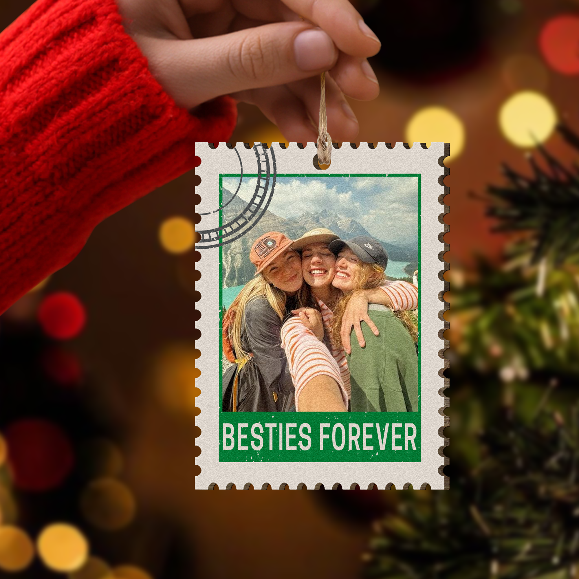 Besties Forever Postage Stamp Photo Ornament