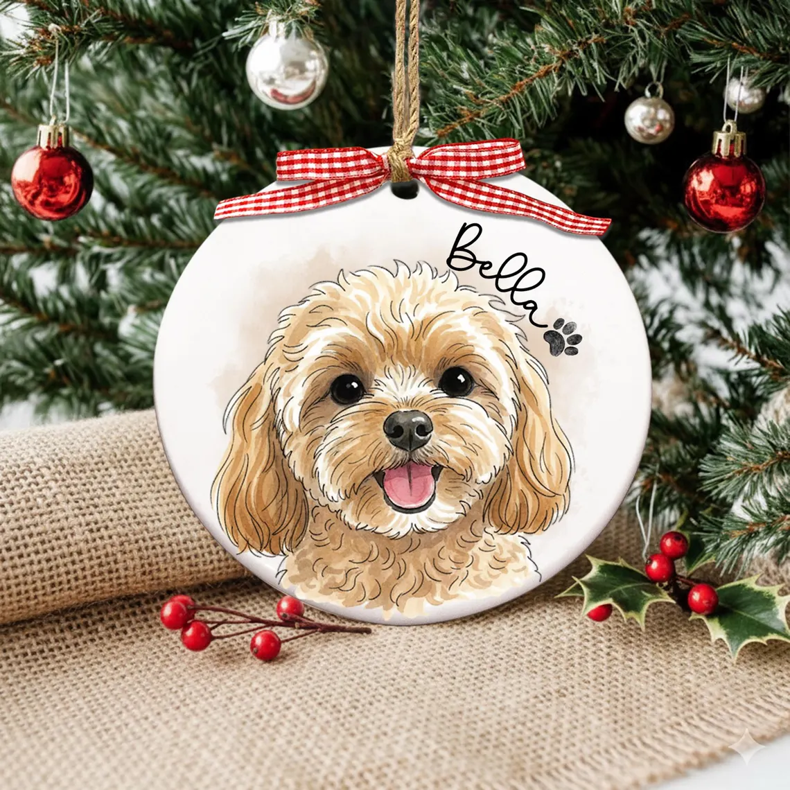 Watercolor Pet Photo Ceramic Ornament