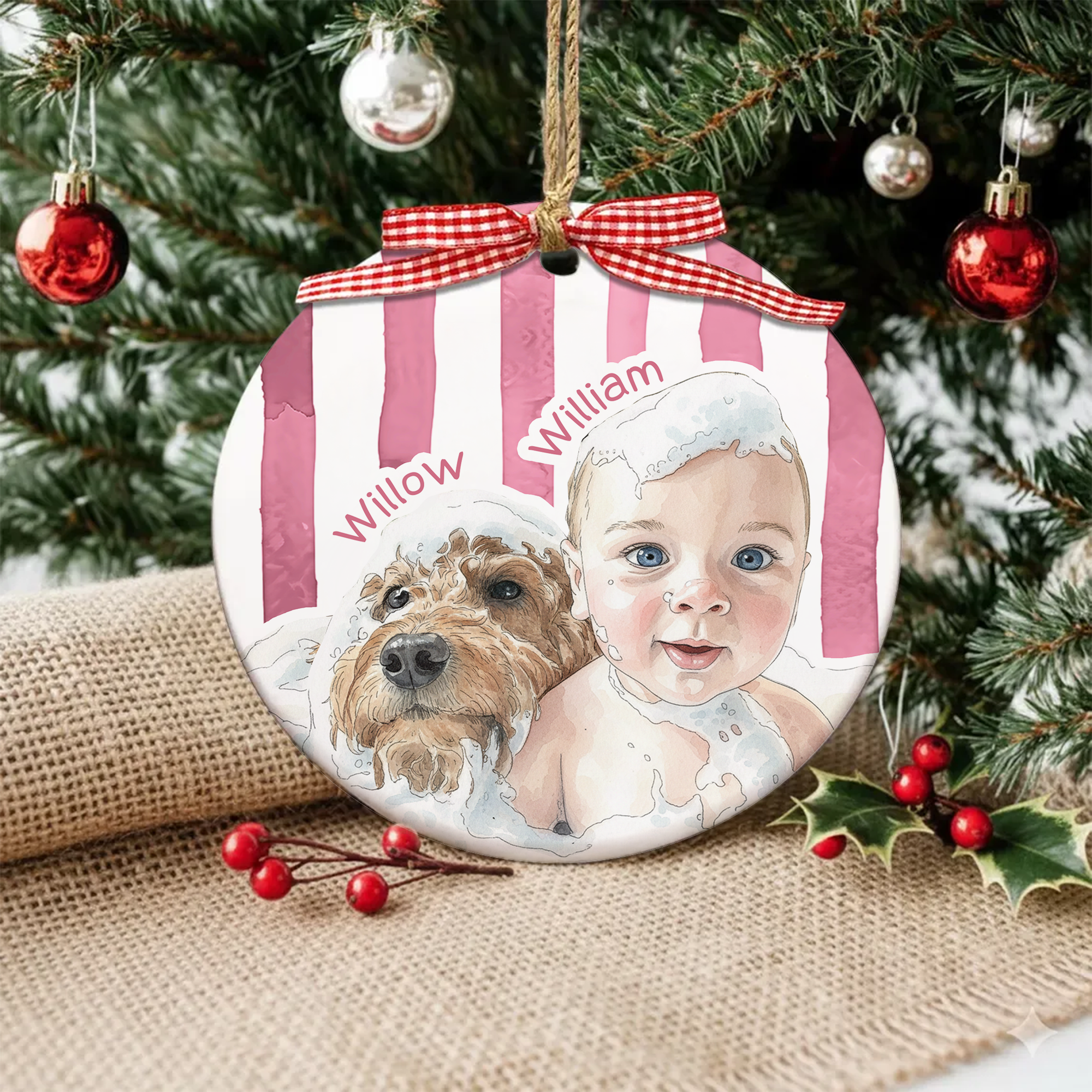 Pet and Family Photo to Painting Ornament