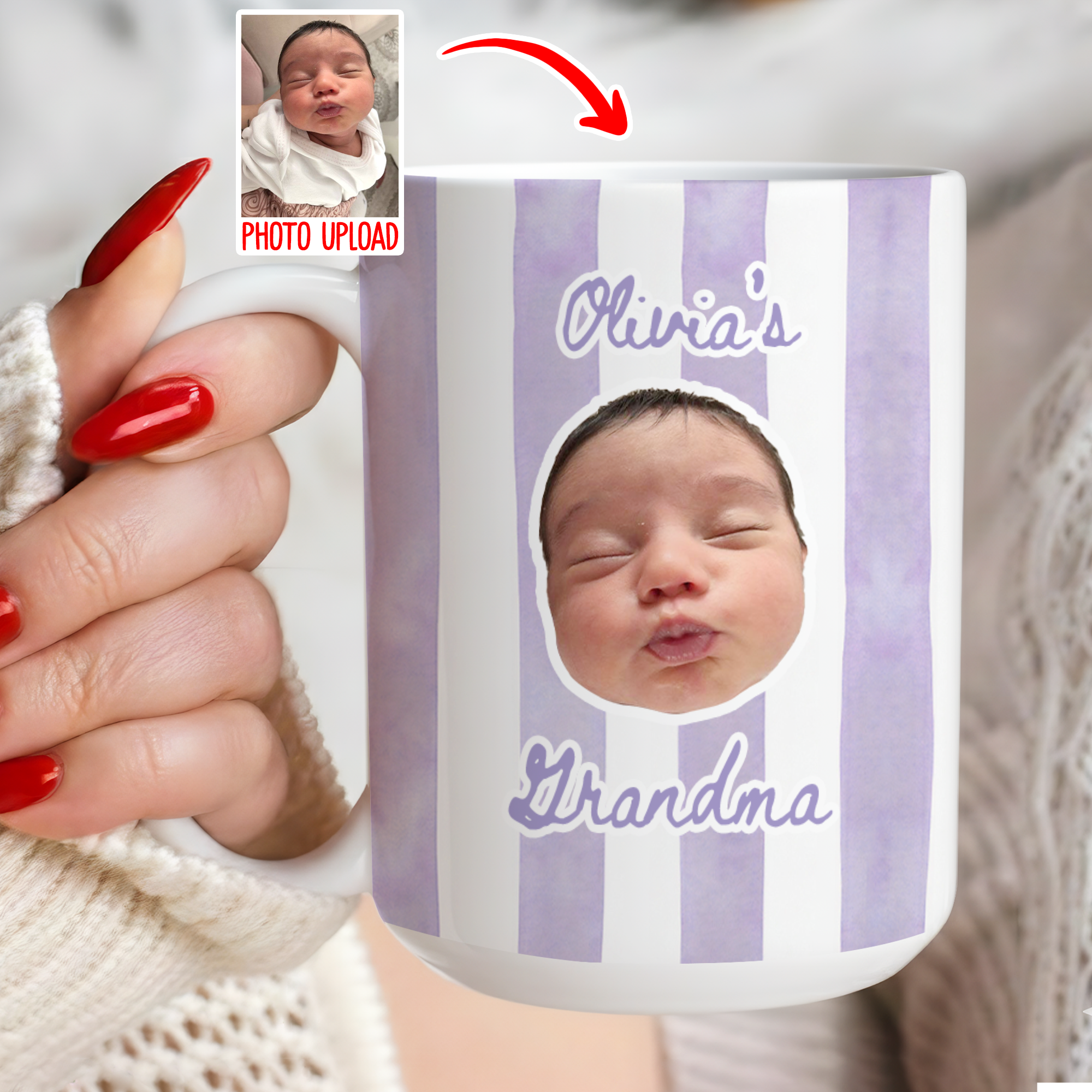 Grandchild Photo Watercolor Stripe Mug