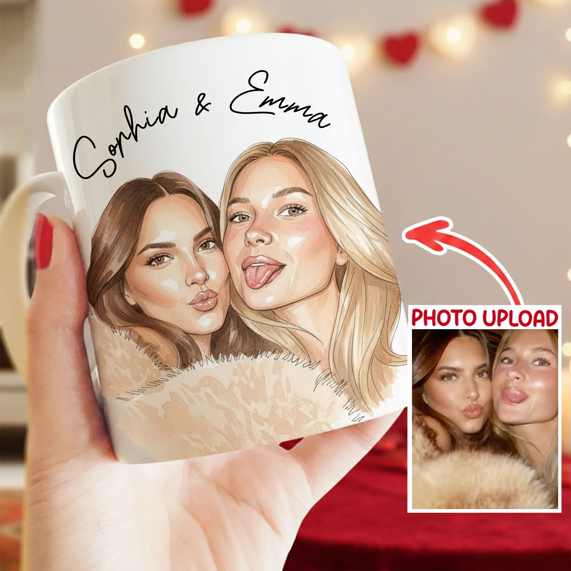 Sisters Watercolor Portrait Photo Mug