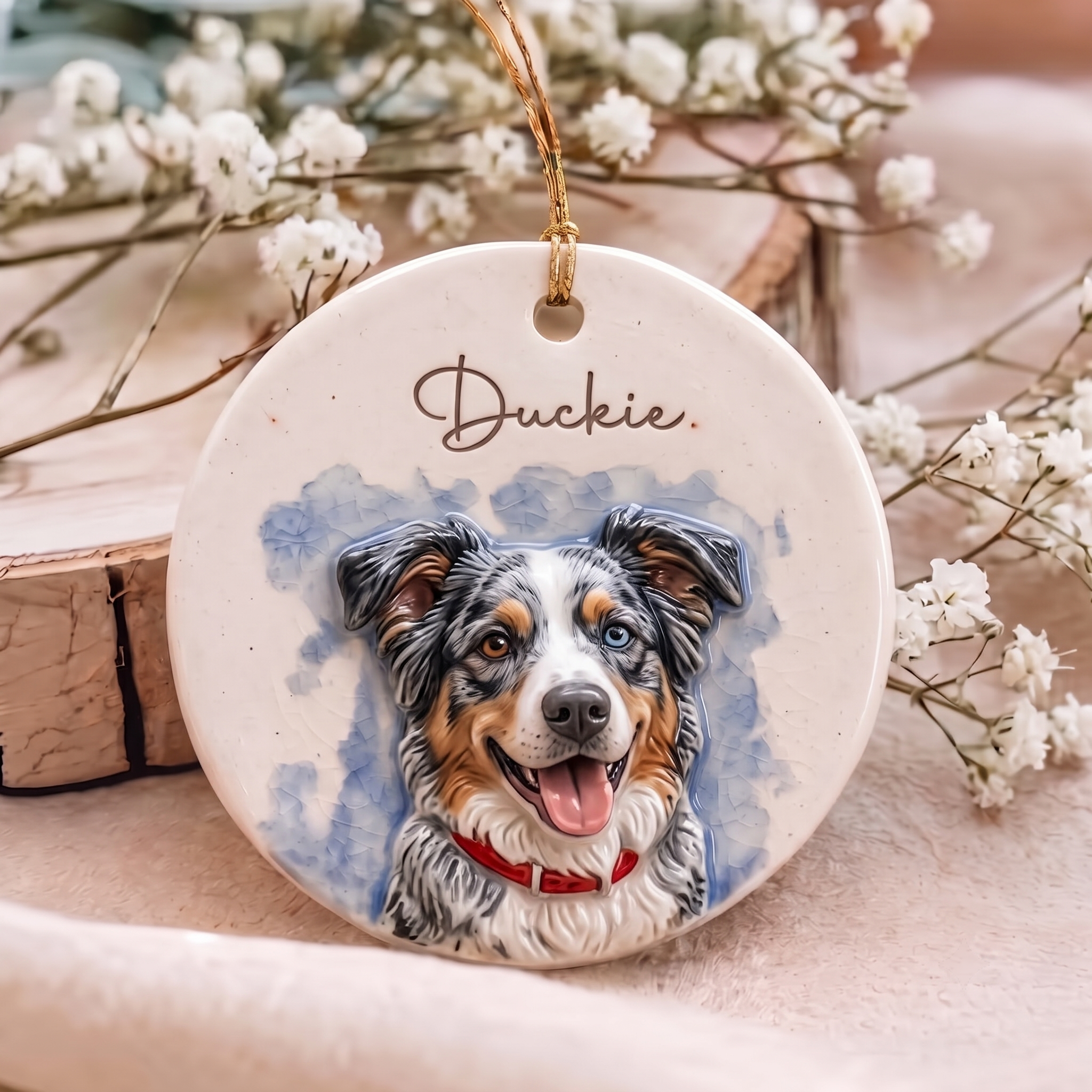 Hand-Painted Pet Photo Ceramic Ornament, Gift Boxed