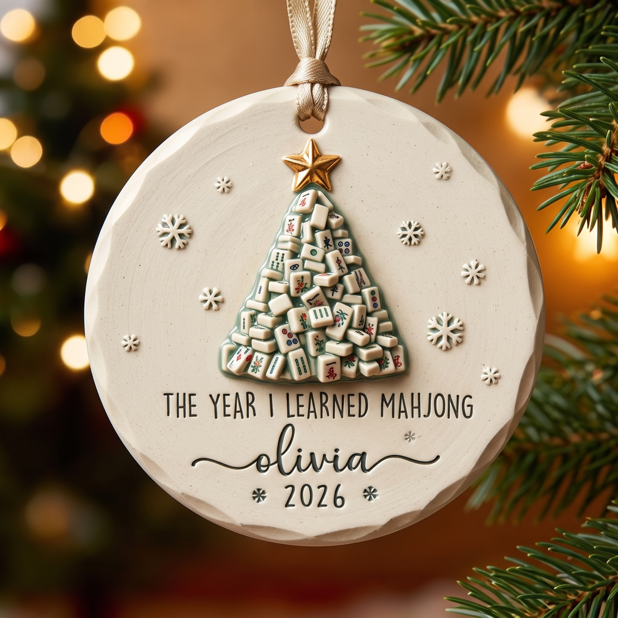 The Year I Learned Mahjong Tile Tree Ornament