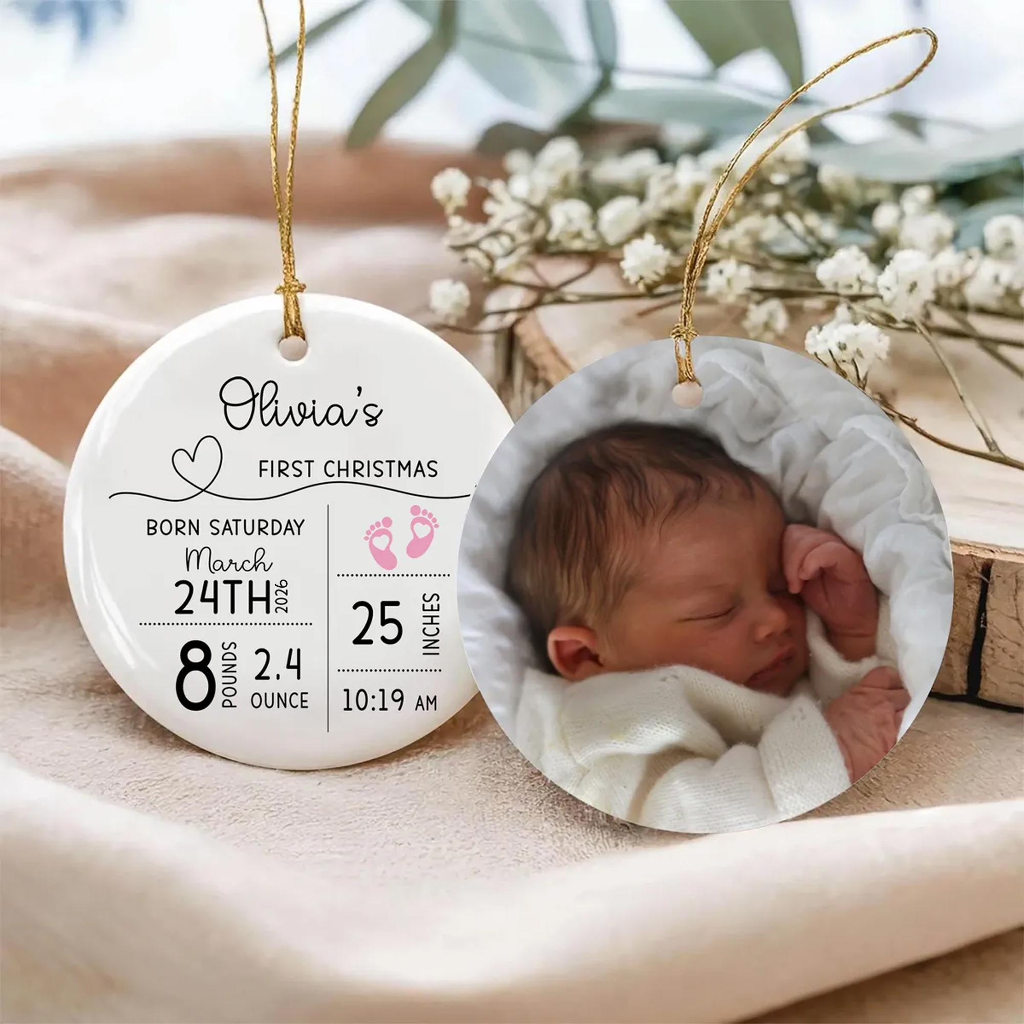 Baby Birth Stats Photo Ornament 2026
