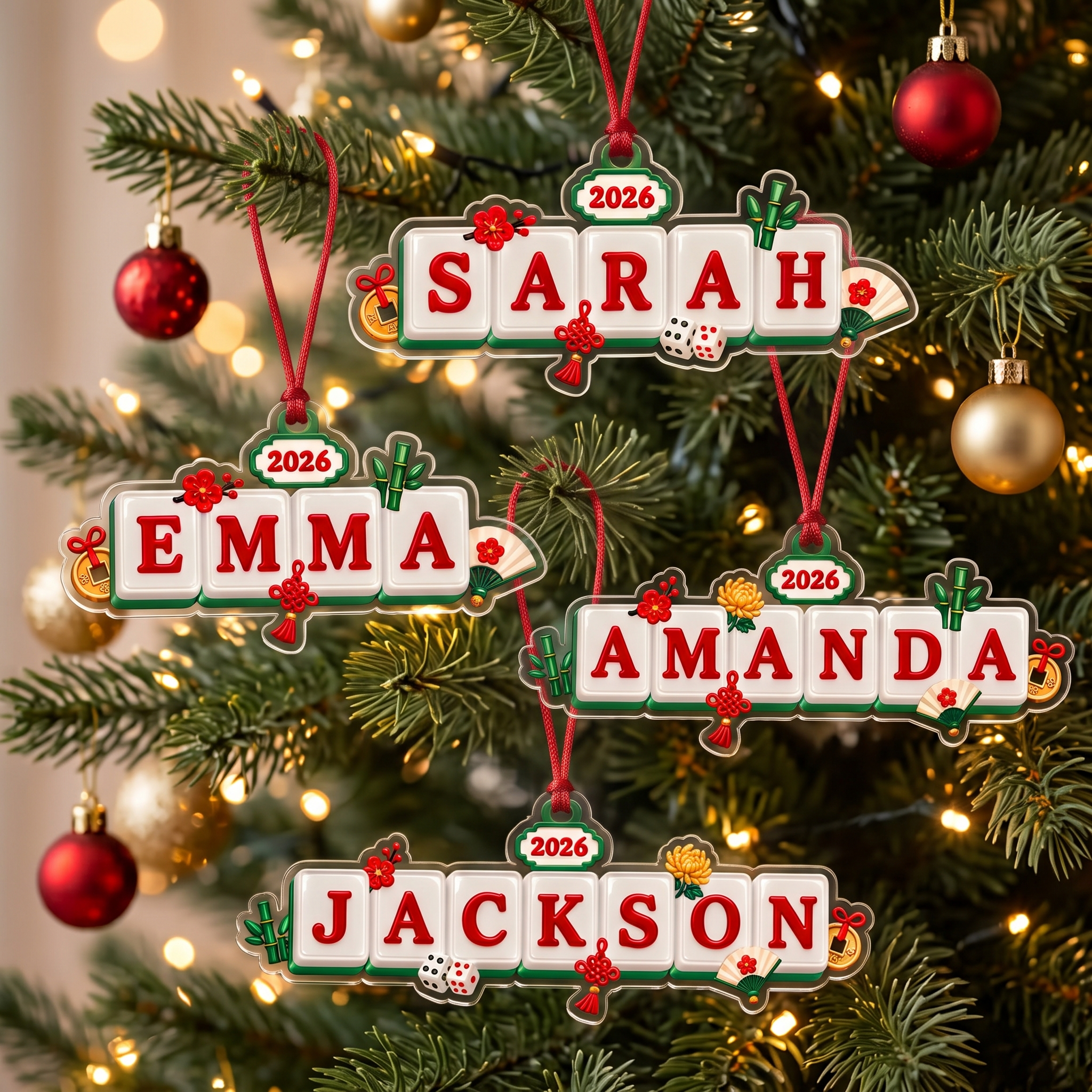 Mahjong Tile Letters Name Ornament