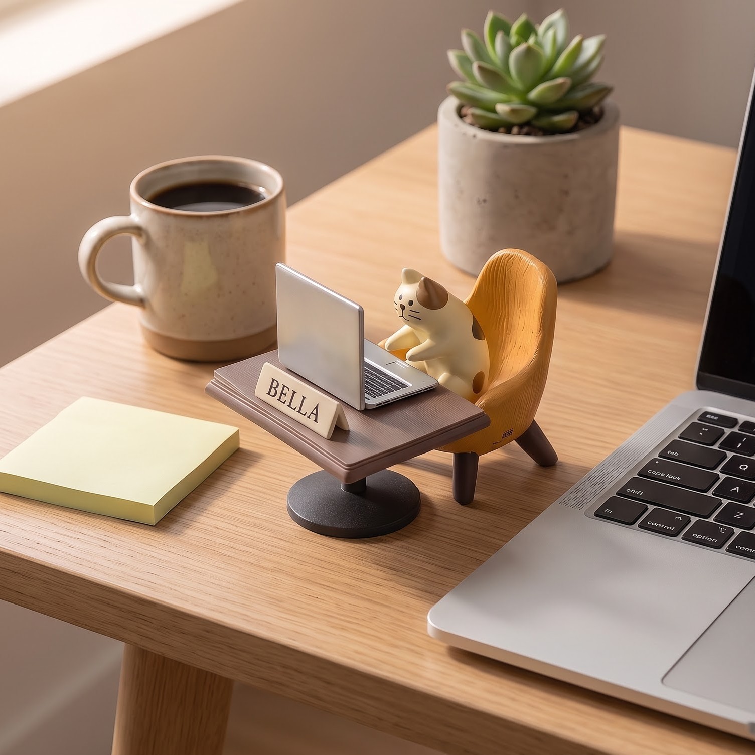 Office Cat Figurine with Custom Name Plate