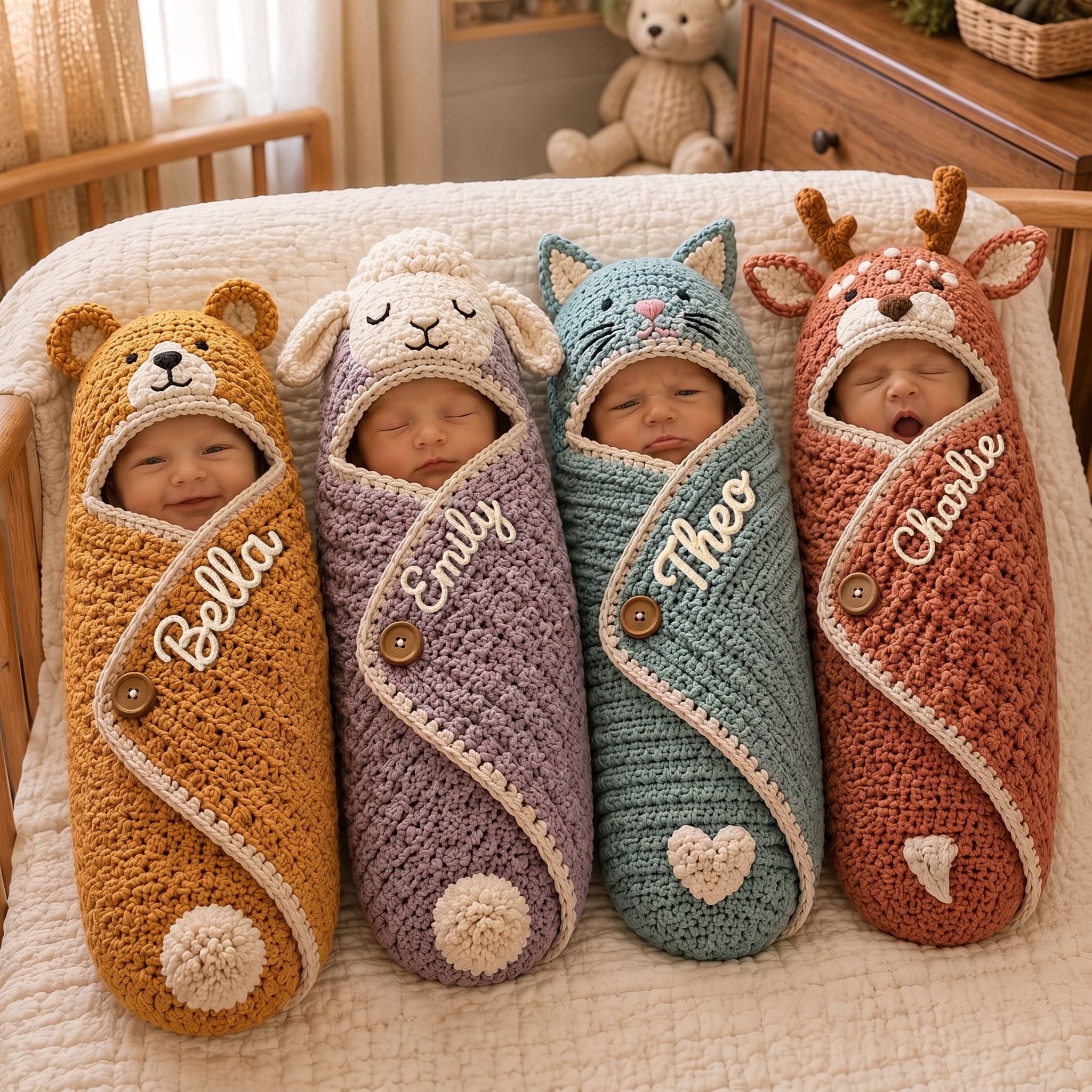 Personalized Crochet Animal Newborn Cocoon