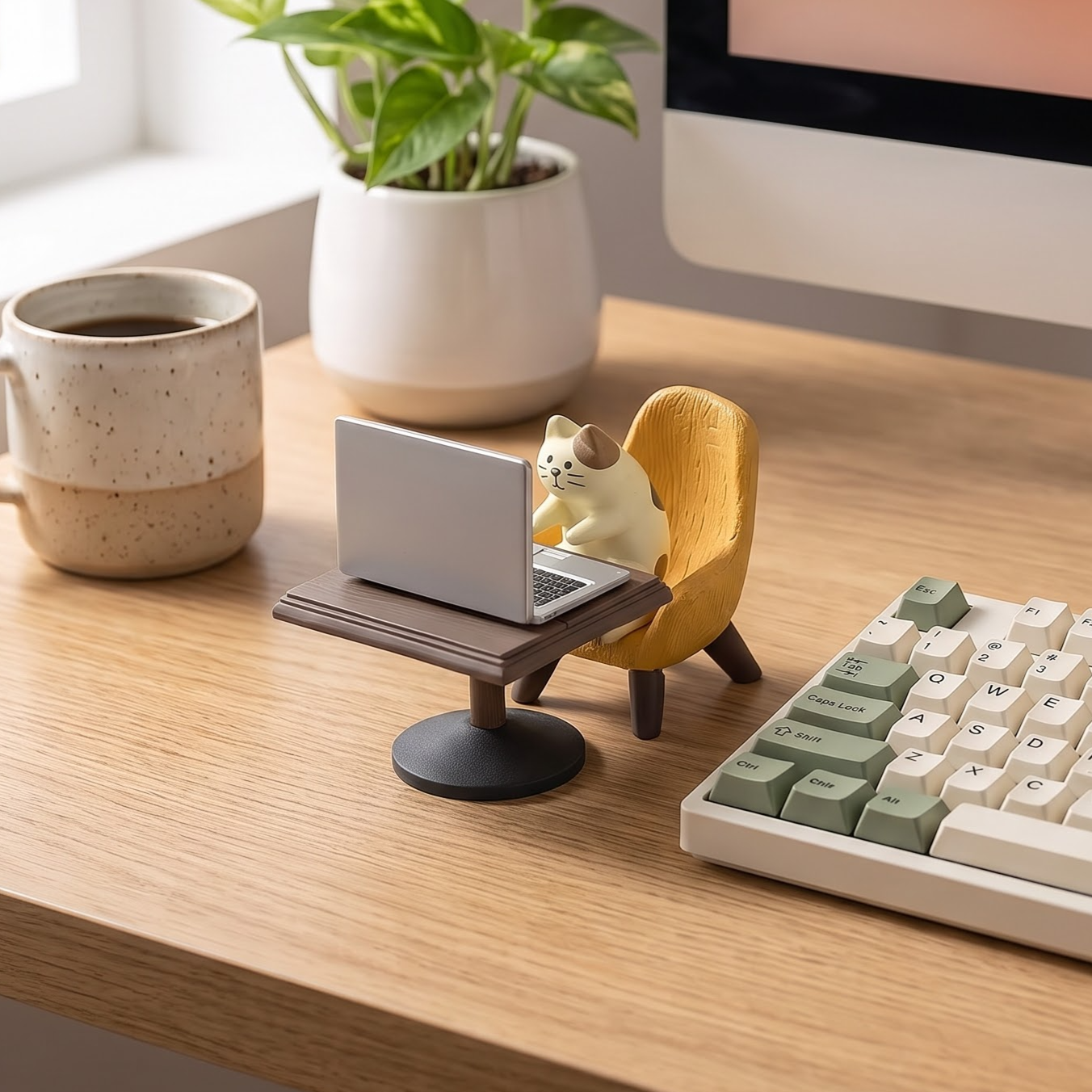 Miniature Office Cat Figurine Desk Set